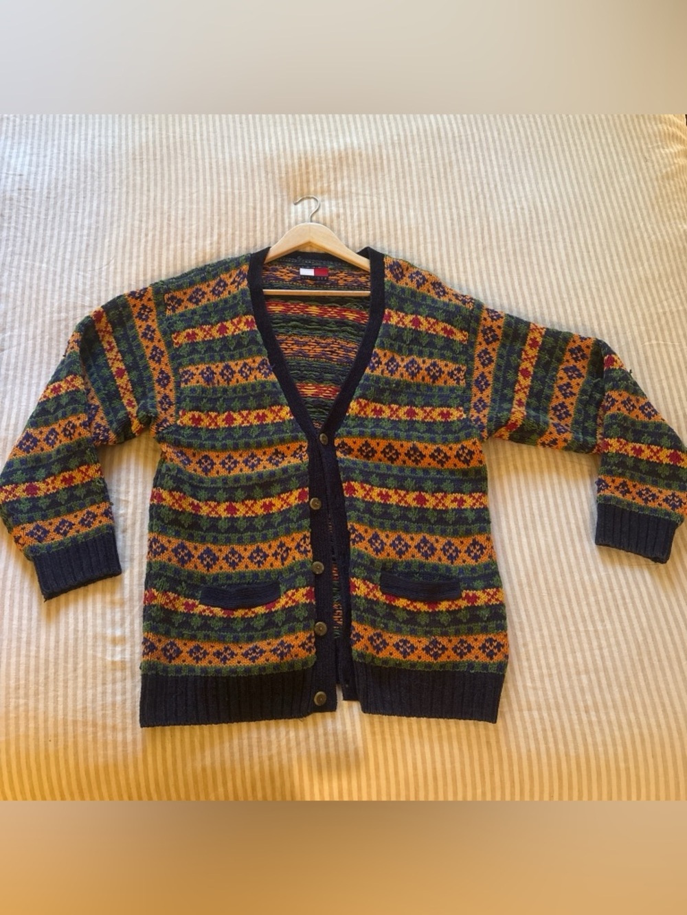 Tommy Hilfiger Multicolor Knit Cardigan with Navy Trim